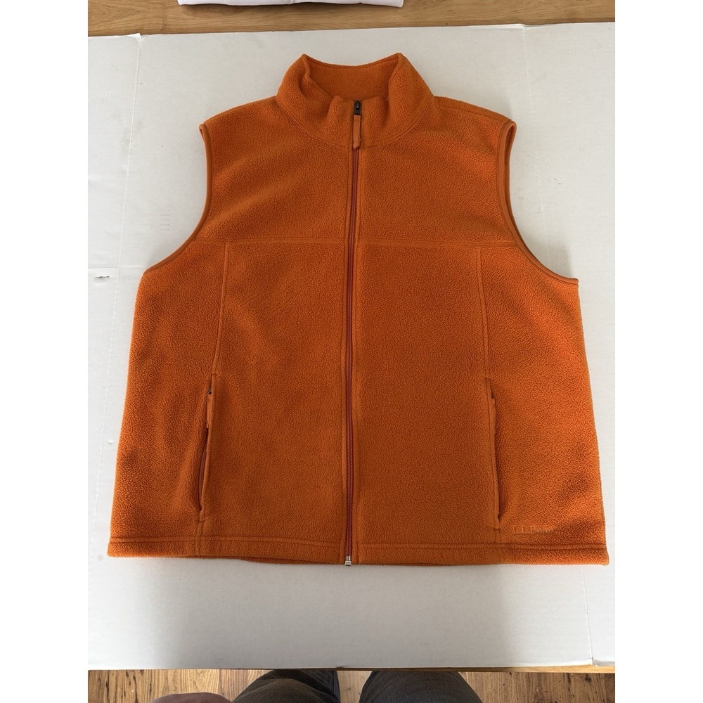LL Bean Mens Full Zip Fleece Vest Pockets XL Regular‎ Burnt Orange